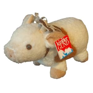 Kinder Gund Vintage 1986 Plush Cow Stuffed Toy Doll Brass Bell Wooly Brown White